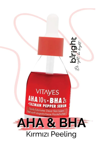 VITAYES Cilt Tonu Eşitleyici Aha %10 Bha %2 Kırmızı Peeling Gözenek Sıkılaştırıcı Akne Karşıtı Serum 30ml