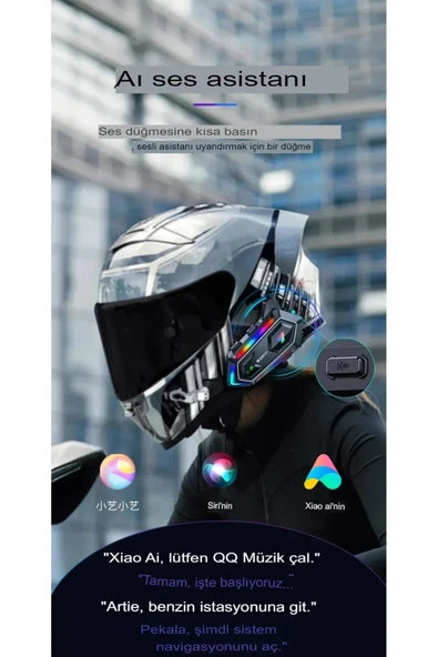 Y20 MAX Telsiz Özellikli 5.3 Motosiklet Kask Kulaklık Intercom Işıklı Motorsiklet Interkom - 7