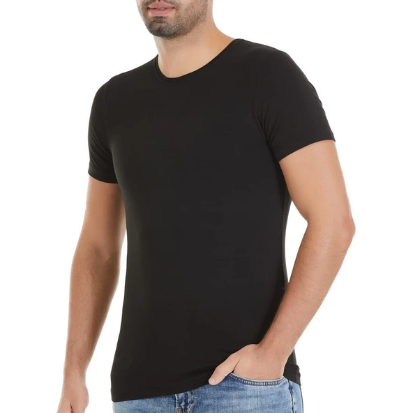 3 Adet Yıldız Erkek Bambu Kısa Kollu T-Shirt Fanila Siyah 476