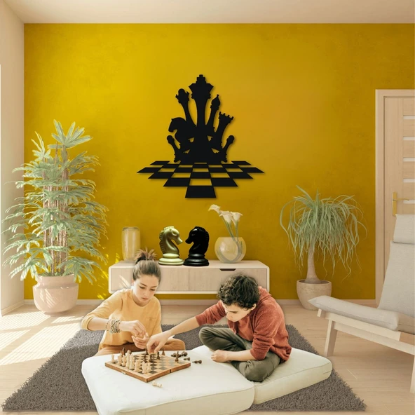 ANSAC METAL Satranç Duvar Dekoru 67x64cm Siyah - Resim 4