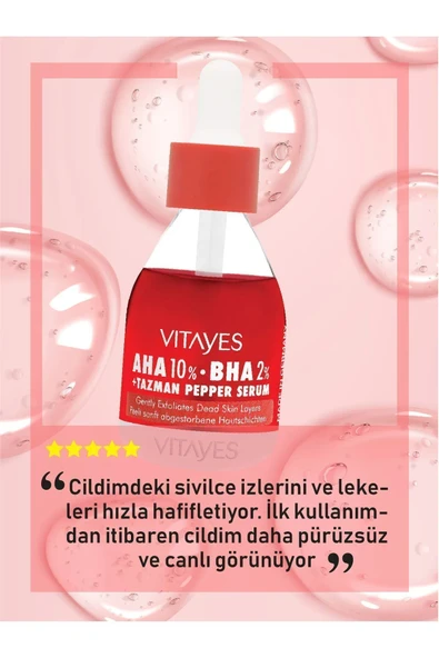 VITAYES Cilt Tonu Eşitleyici Aha %10 Bha %2 Kırmızı Peeling Gözenek Sıkılaştırıcı Akne Karşıtı Serum 30ml - 3