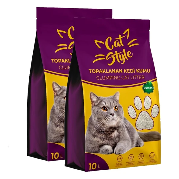 Cat Style Bentonit Naturel Topaklanan Kedi Kumu  (2 x 10 Lt)