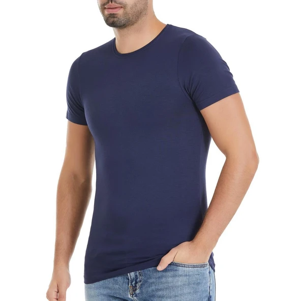 3 Adet Yıldız Erkek Bambu Kısa Kollu T-Shirt Fanila Lacivert 477