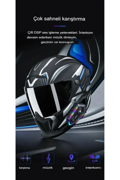 Y20 MAX Telsiz Özellikli 5.3 Motosiklet Kask Kulaklık Intercom Işıklı Motorsiklet Interkom - 3