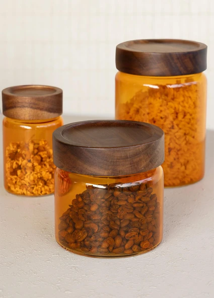 The Mia Akasya Yuvarlak Cam Kavanoz Amber 500 ml - 2