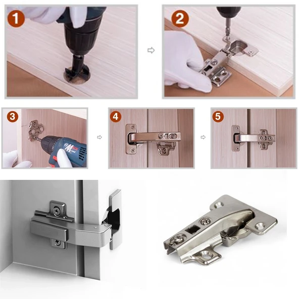 Mobilya Dolap Kapak Tas Menteşe 90° Derece Açılı Frensiz Kör Dolap Köşe Menteşesi 2 Adet - 2