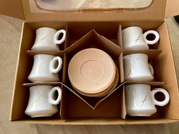 Arsim Home  Ahşap tabaklı 6 Kişilik Beyaz  Fincan Takımı