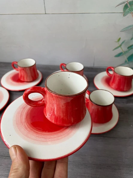 Arsim Home  Kırmızı 6 Kişilik Desenli Fincan Takımı
