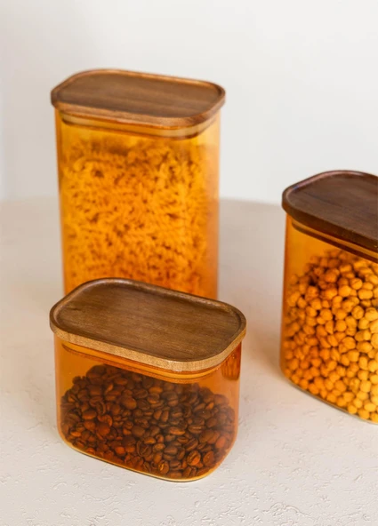 The Mia Akasya Dikdörtgen Cam Kavanoz Amber 500 ml - 2