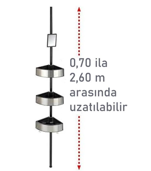 Wenko Premium Köşe Teleskopik Banyo Rafı Siyah Aynalı - 6