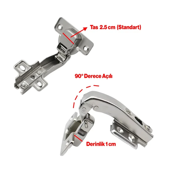 Mobilya Dolap Kapak Tas Menteşe 90° Derece Açılı Frensiz Kör Dolap Köşe Menteşesi 2 Adet - 3