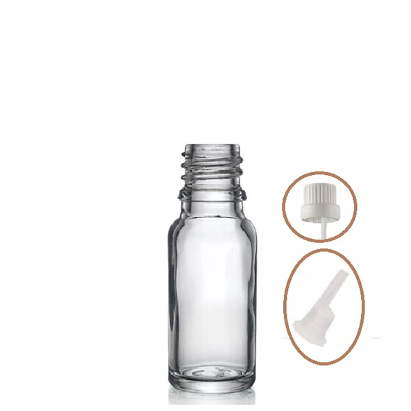 20ml şeffaf cam içten damlalıklı şişe beyaz kapak, 24 adet, damlalıklı şişe, damlatmalı şişe