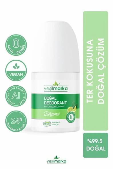 YEŞİL MARKA DOĞAL DEODORANT - BERGAMOT KOKULU 50 ML
