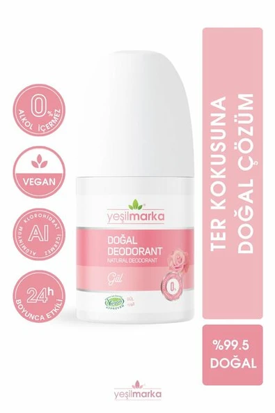 YEŞİL MARKA DOĞAL DEODORANT - GÜL KOKULU 50 ML