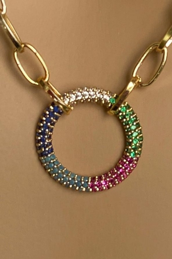 Gold Zirkon Taşlı Yuvarlak Zincir Kolye - 2