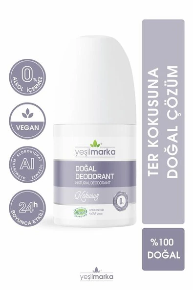 YEŞİL MARKA DOĞAL DEODORANT - KOKUSUZ 50 ML