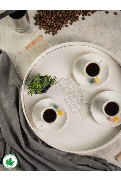 37cm AHŞAP Kulplu Düz Servis Tepsi 37cm (Kaktüs Baskılı) - 7