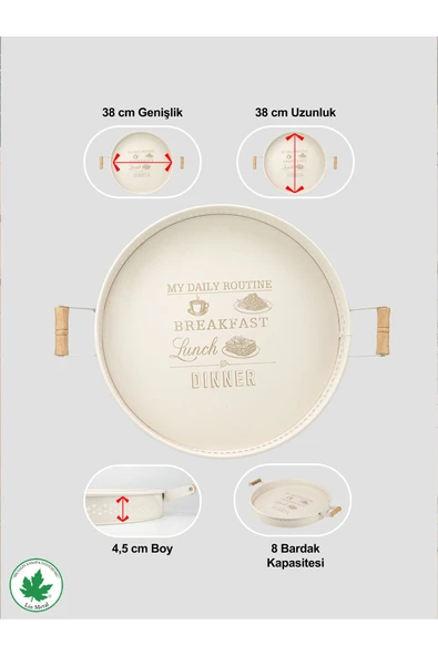 37cm AHŞAP Kulplu DANTELLİ Servis Tepsi 37cm (My Daily Routine Baskılı) - Resim 4