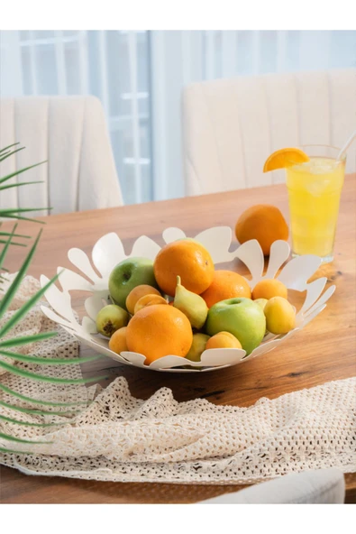 Daisy Dekoratif Metal Meyvelik, Metal Kase, Tabak (33cm) - 6