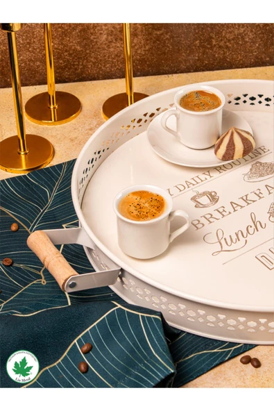 37cm AHŞAP Kulplu DANTELLİ Servis Tepsi 37cm (My Daily Routine Baskılı) - Resim 3