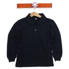 siyah uzun Kol Okul Tişört/T-Shirt polo yaka pamuklu ürün