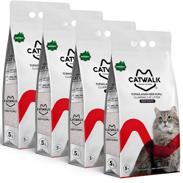 Catwalk Bentonit Naturel Topaklanan Kedi Kumu (4 x 5 Lt)