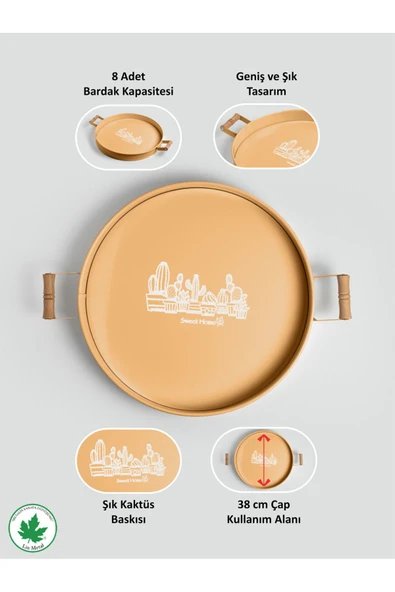 37cm AHŞAP Kulplu Düz Servis Tepsi 37cm (Kaktüs Baskılı) - 5