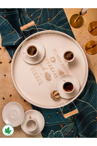 37cm AHŞAP Kulplu DANTELLİ Servis Tepsi 37cm (My Daily Routine Baskılı) - Resim 2