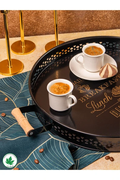 37cm AHŞAP Kulplu DANTELLİ Servis Tepsi 37cm (My Daily Routine Baskılı) - Resim 12