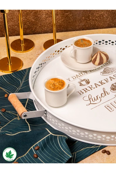 37cm AHŞAP Kulplu DANTELLİ Servis Tepsi 37cm (My Daily Routine Baskılı) - Resim 8