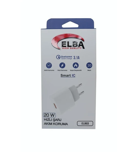 Elba ELB03-20USB Beyaz 20W USb Şarj Kafa QC4.0(Akıllı Koruma-Hızlı Şarj-Isıya Dayanıklı)