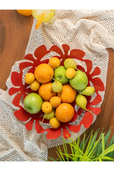 Daisy Dekoratif Metal Meyvelik, Metal Kase, Tabak (33cm) - 9