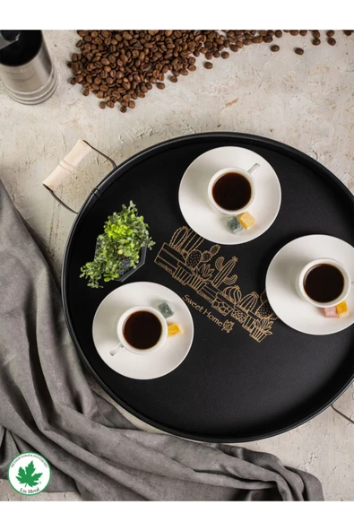 37cm AHŞAP Kulplu Düz Servis Tepsi 37cm (Kaktüs Baskılı) - 9