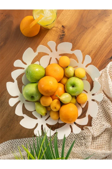 Daisy Dekoratif Metal Meyvelik, Metal Kase, Tabak (33cm) - 7