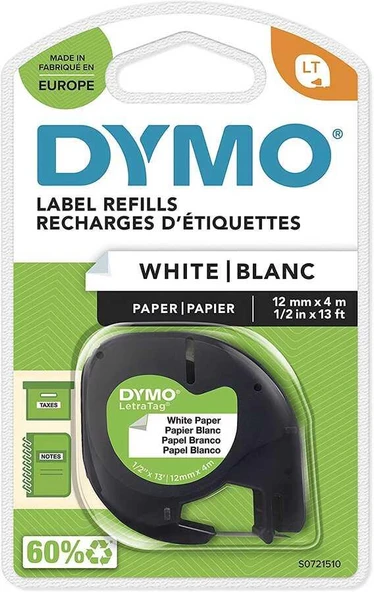 Dymo Letratag Şerit Kağıt 12 MMx4 MT Beyaz | S0721510 - 2