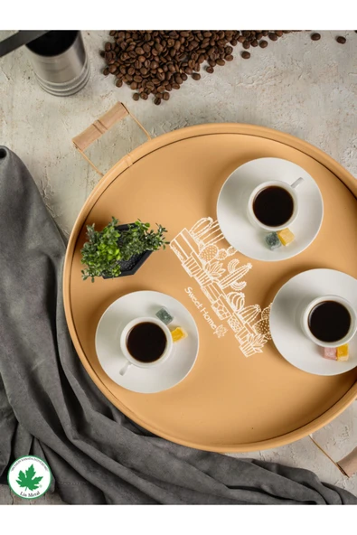 37cm AHŞAP Kulplu Düz Servis Tepsi 37cm (Kaktüs Baskılı) - 2