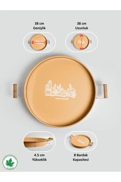 37cm AHŞAP Kulplu Düz Servis Tepsi 37cm (Kaktüs Baskılı) - 4