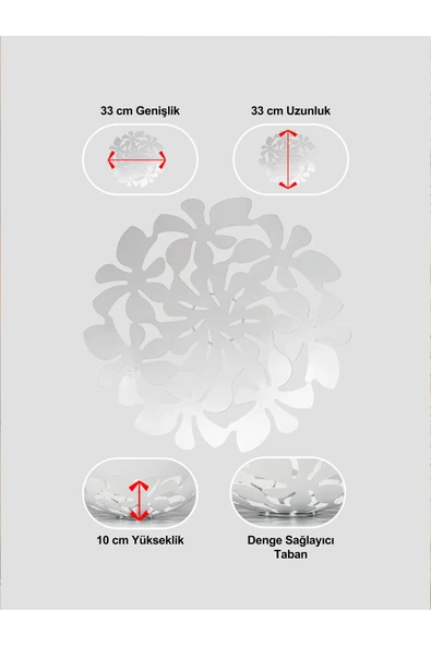 Daisy Dekoratif Metal Meyvelik, Metal Kase, Tabak (33cm) - 4