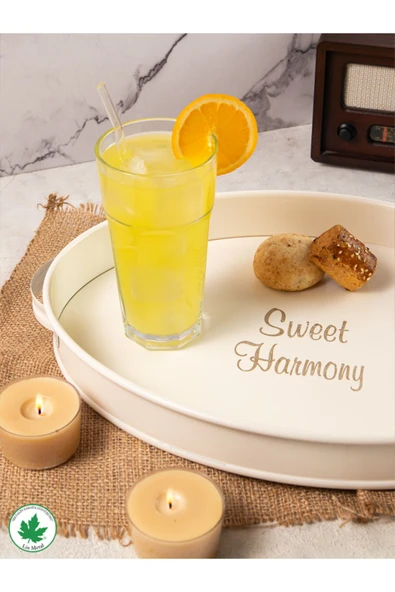 Lemna Metal Kulplu OVAL DÜZ Tepsi (Sweet Harmony) - 8