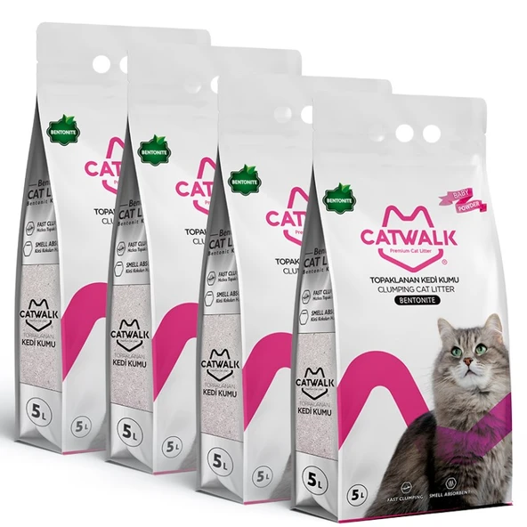 Catwalk Bentonit Bebek Pudralı Topaklanan Kedi Kumu (4 x 5 Lt)