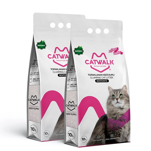 Catwalk Bentonit Bebek Pudralı Topaklanan Kedi Kumu (2 x10 lt)