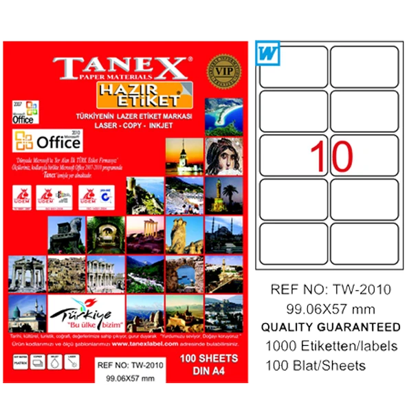 Tanex Laser Etiket 100 YP 99.1x57 Laser-Copy-Inkjet TW-2010