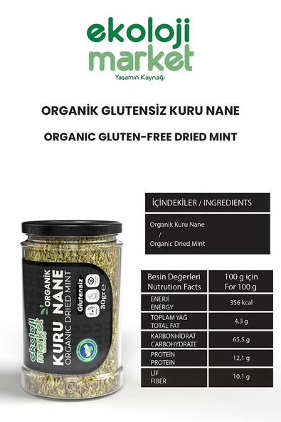 Organik Glutensiz Kuru Nane 30 Gr x2 / Organic Gluten-Free Dried Mint 30 Gr x2 - 2