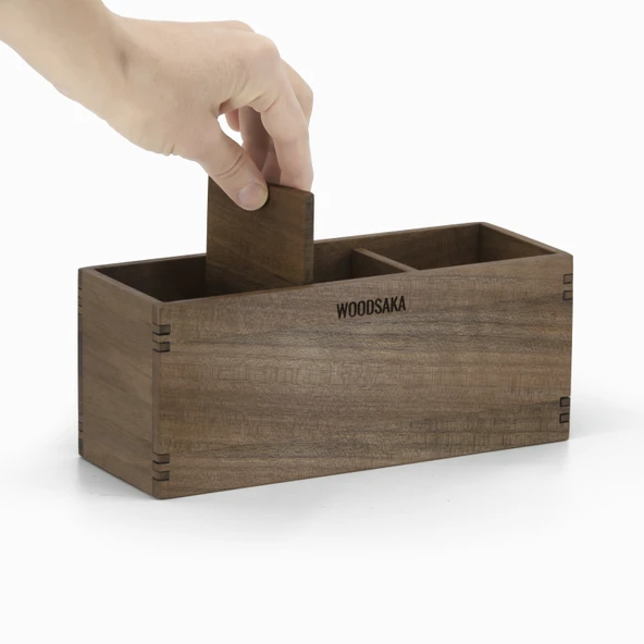 Woodsaka - Reka Ayarlanabilir Üç Bölmeli Kalem Kutusu - Ceviz - 5