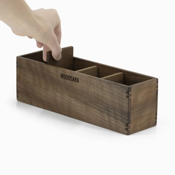 Woodsaka Reka Ayarlanabilir Dört Bölmeli Kalem Kutusu - Ceviz - 5