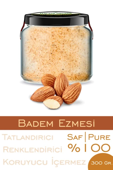 %100 Saf Badem Ezmesi Şeker İlavesiz Bi Kavanoz 330 cc. Cam Kavanozda Katkısız Yerli Badem Ezmesi