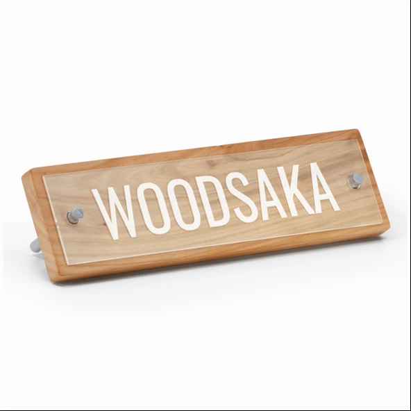 Woodsaka - Özelleştirilebilir İsimlik - Kiraz, pleksi ve metal - 2