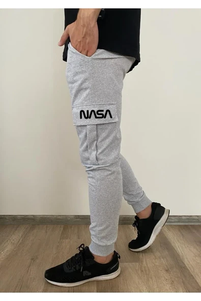 pandy Nasa Baskılı Paçası Lastikli Kargo Cepli Eşofman Altı