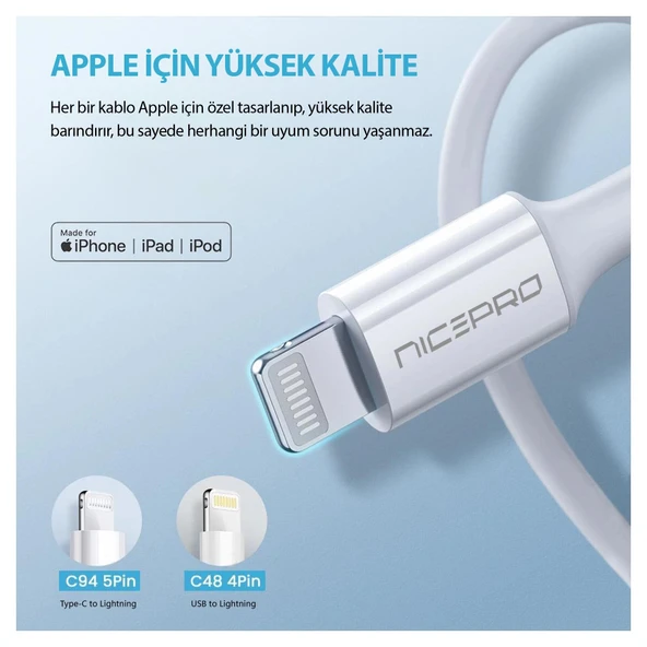 NPO UTL20 45W 2m TPE USB to Lightning Hızlı Şarj ve Data Kablosu 2 adet - 3