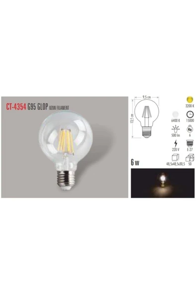 6 Watt Rustik Led Ampul G95 Glop 3200k Gün Işığı - 2